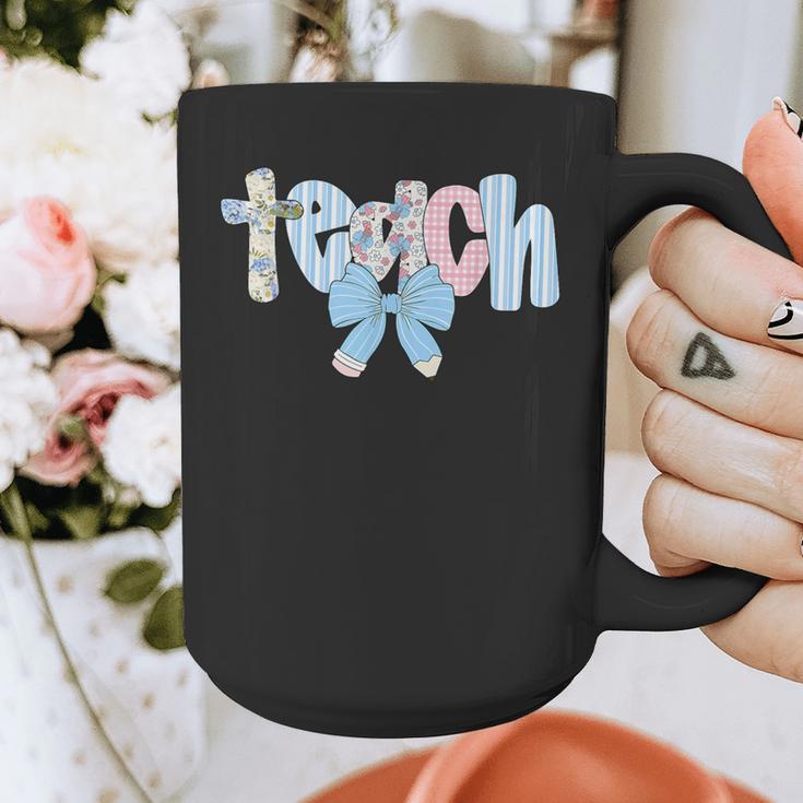 Coquette Bow Teach Teacher Happy First Day Back To School Graphic Print Coffee Mug, funny design Coquette Bow Teach Teacher Happy First Day Back To School Graphic Print Coffee Mug, funny design