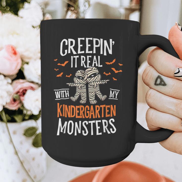 Creepin It Real Kindergarten Monsters Halloween Teacher Graphic Print Coffee Mug, funny design