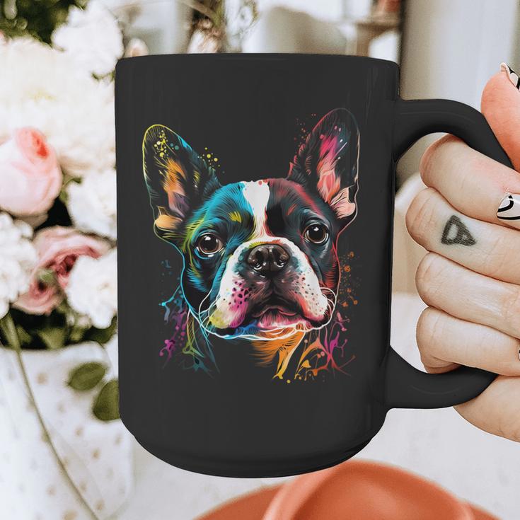 Cute Boston Terrier Puppy Dog Art Lover Unique Painting For Men Women Kids Graphic Print Coffee Mug, funny design