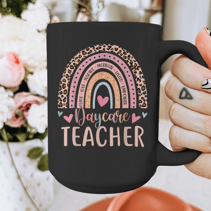 Cute Daycare Teacher Rainbow Leopard Print Childcare Worker Graphic Print Coffee Mug, funny design