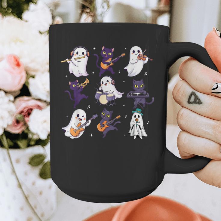 Cute Ghost Cat Playing Musical Halloween Music Teacher Graphic Print Coffee Mug, funny design Cute Ghost Cat Playing Musical Halloween Music Teacher Graphic Print Coffee Mug, funny design