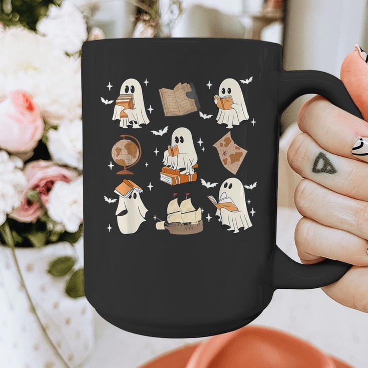 Cute Ghosts Reading Book Bookworm Halloween History Teacher Graphic Print Coffee Mug, History Teacher Gifts, funny design