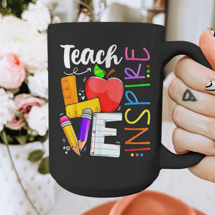 Cute Teach Love And Inspire Men Women Teacher Graphic Print Coffee Mug, funny design