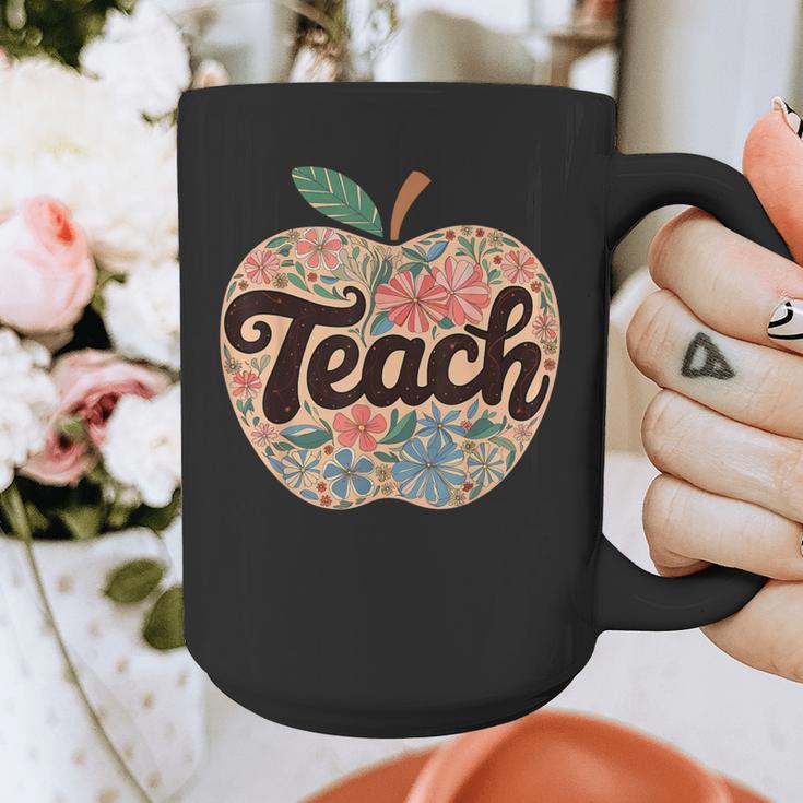 Cute Teacher With Apple Retro Teacher Kids Back To School Graphic Print Coffee Mug, funny design