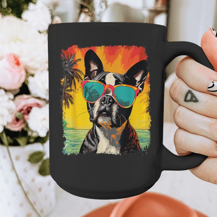 Dog Boston Terrier Hawaiian Graphic Print Coffee Mug, funny design