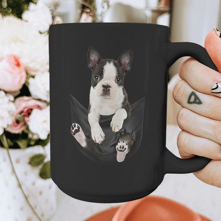 Dog Lovers Boston Terrier In Pocket Dog Face For Men Women Kids Graphic Print Coffee Mug, funny design