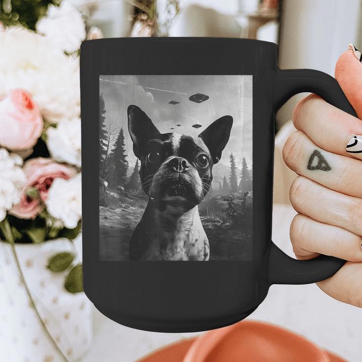Dog Mom Dad Alien Selfie Boston Terrier UFO For Men Women Graphic Print Coffee Mug, Couple Gifts, Mom Gifts, Boston Terrier Dad Gifts, Boston Terrier Mom Gifts, funny design