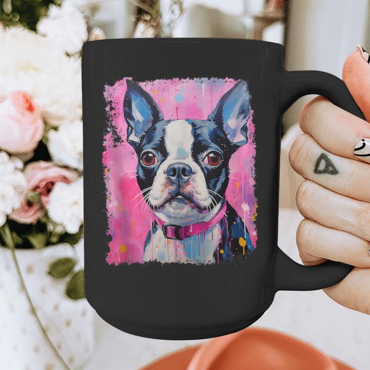 Dog Pink Boston Terrier Graphic Print Coffee Mug, funny design