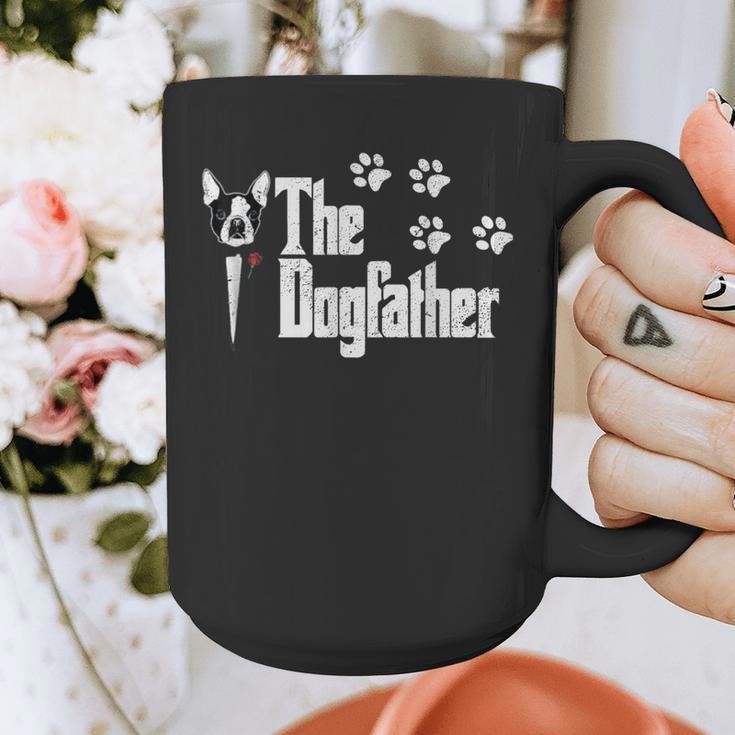 The Dogfather Boston Terrier Dog Dad Tshirt Idea Graphic Print Coffee Mug, Couple Gifts, Boston Terrier Dad Gifts, funny design