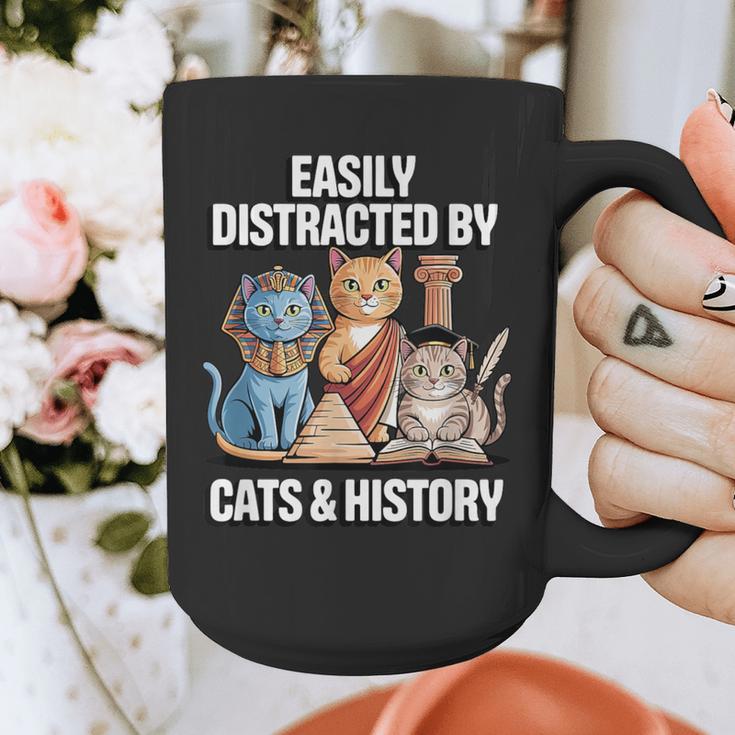 Easily Distracted By Cats & History Teacher Women Men Graphic Print Coffee Mug, History Teacher Gifts, funny design