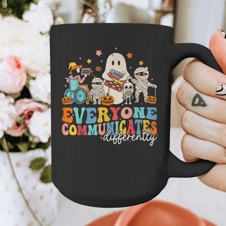 Everyone Communicates Differently Halloween SLP Sped Teacher Graphic Print Coffee Mug, funny design Everyone Communicates Differently Halloween SLP Sped Teacher Graphic Print Coffee Mug, funny design