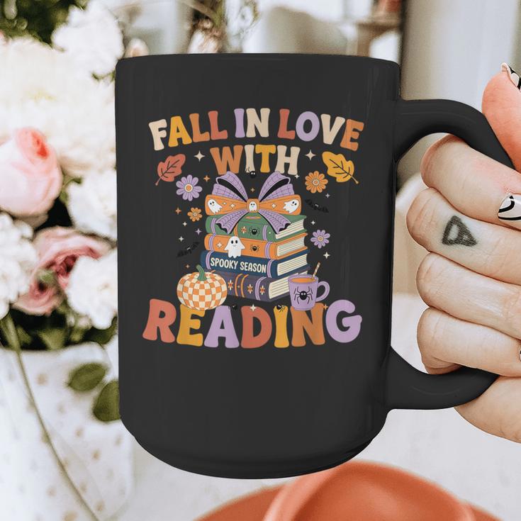 Fall In Love With Reading Halloween Stack Of Book Teacher Graphic Print Coffee Mug, funny design