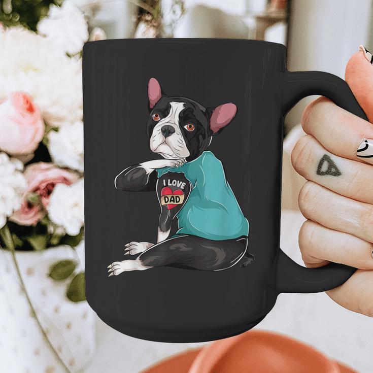 Father's Day Gift Dog Dad Boston Terrier i Love Dad Tattoo Graphic Print Coffee Mug, Couple Gifts, Boston Terrier Dad Gifts, funny design