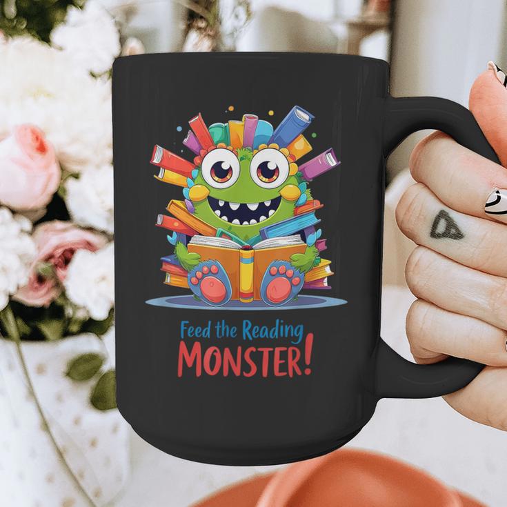 Feed The Reading Monster Halloween Teacher Graphic Print Coffee Mug, funny design