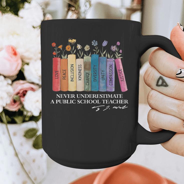 Floral Books Never Underestimate A Public School Teacher Graphic Print Coffee Mug, funny design