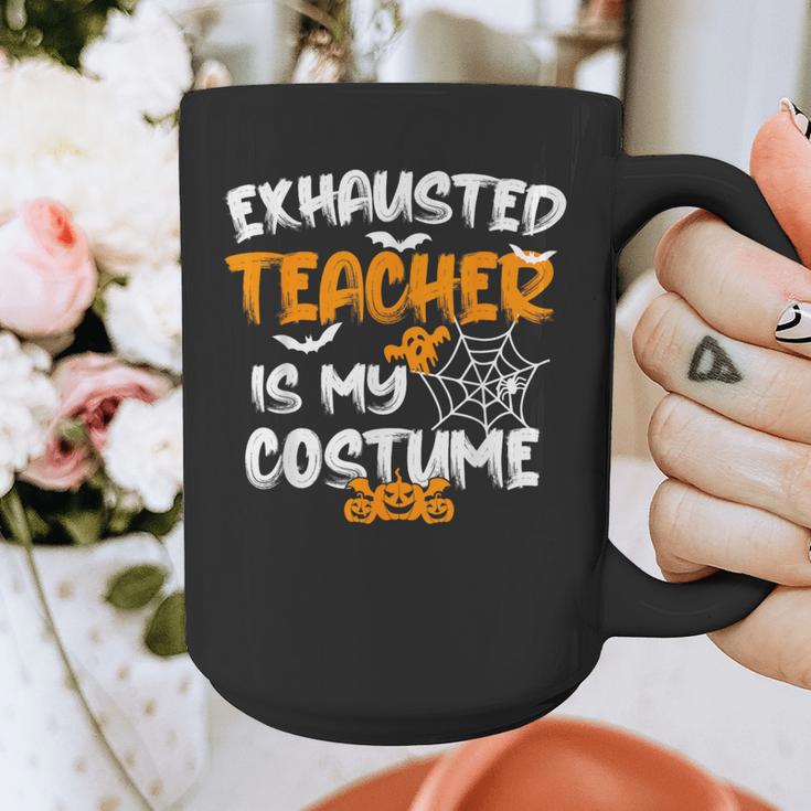 Fun Halloween Sayings Quotes Exhausted Teacher Is My Costume -Adults Short Sleeve Halloween Teacher T-Shirt Small Graphic Print Coffee Mug, funny design