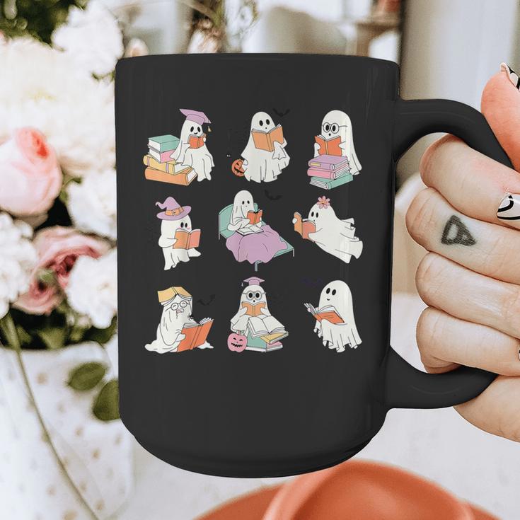 Ghost Book Reading Halloween Books Lover Teacher Kids Graphic Print Coffee Mug, funny design