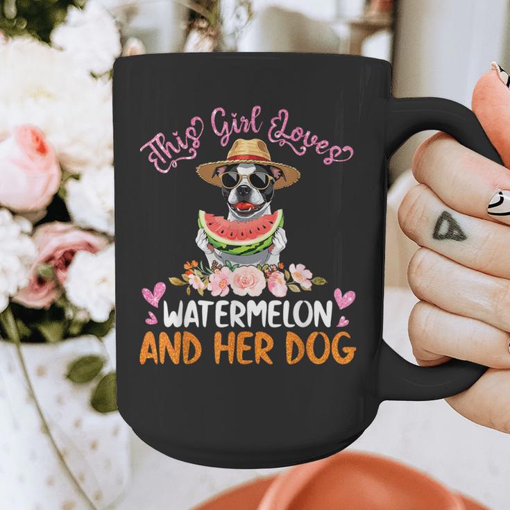 This Girl Loves Watermelon And Her Boston Terrier Dog Mother Graphic Print Coffee Mug, funny design