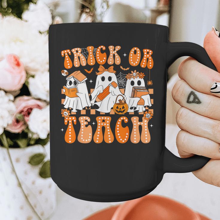 Groovy Teacher Halloween Trick Or Teach Ghost Men Women Kids Graphic Print Coffee Mug, Groovy Teacher Gifts, funny design