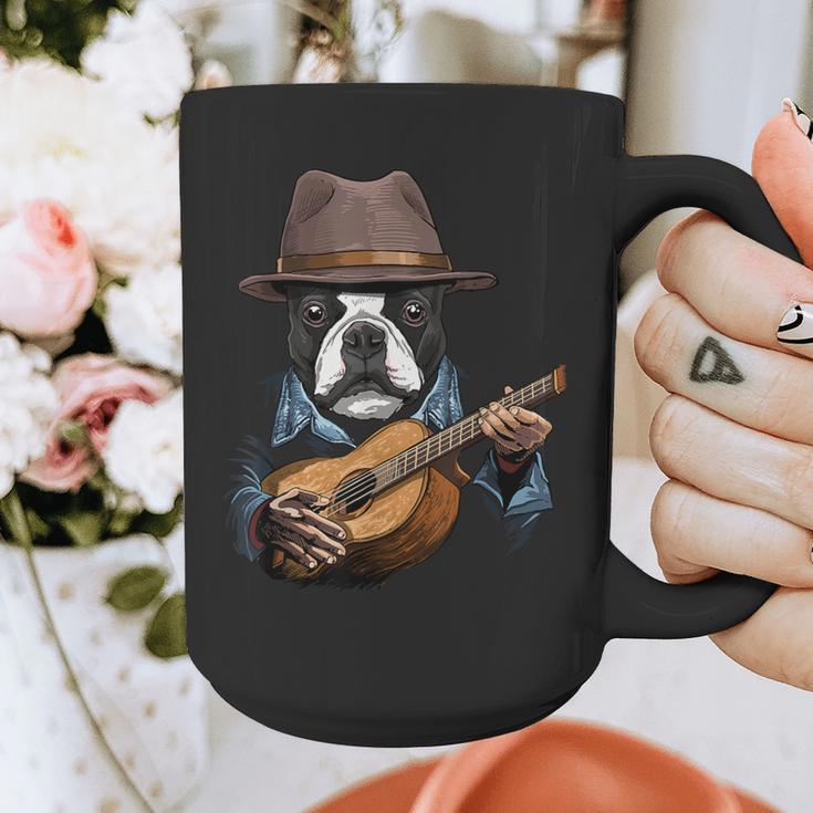 Guitar Shirt Boston Terrier Dog Playing Acoustic Guitar Graphic Print Coffee Mug, funny design