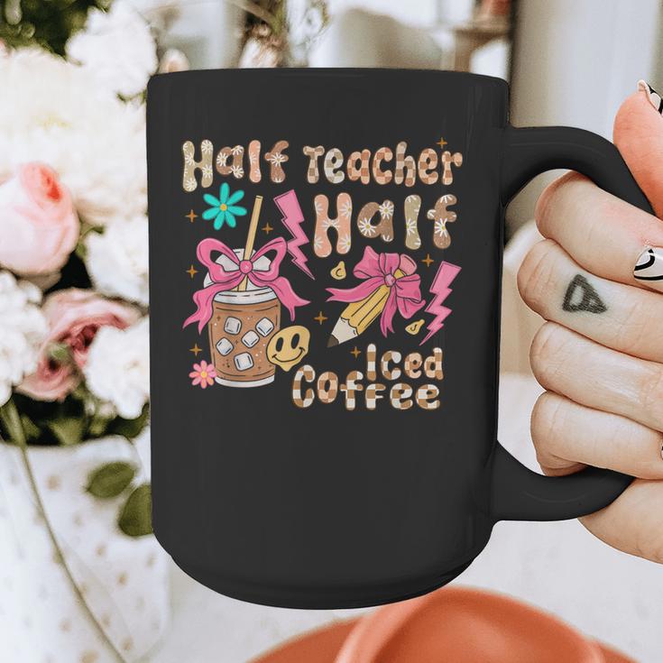 Half Teacher Half Iced Coffee Back To School Graphic Print Coffee Mug, funny design Half Teacher Half Iced Coffee Back To School Graphic Print Coffee Mug, funny design