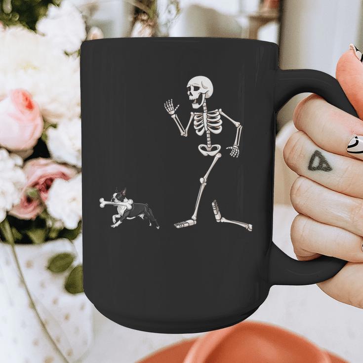 Halloween Boston Terrier And Skeleton Graphic Print Coffee Mug, Boston Terrier Halloween Gifts, funny design