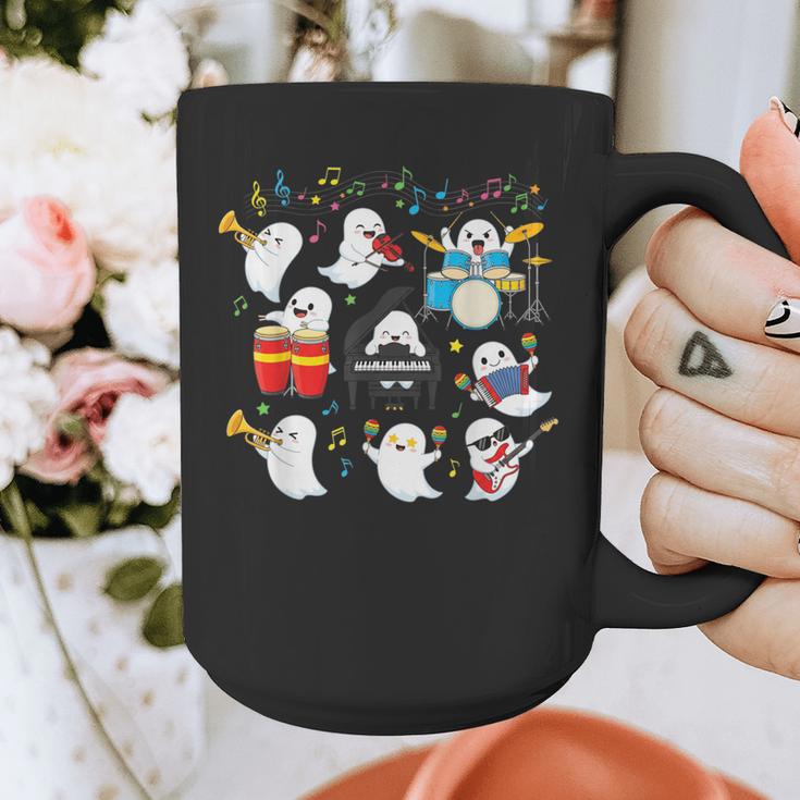 Halloween Music Teacher Ghost Playing Musical Instruments Graphic Print Coffee Mug, funny design