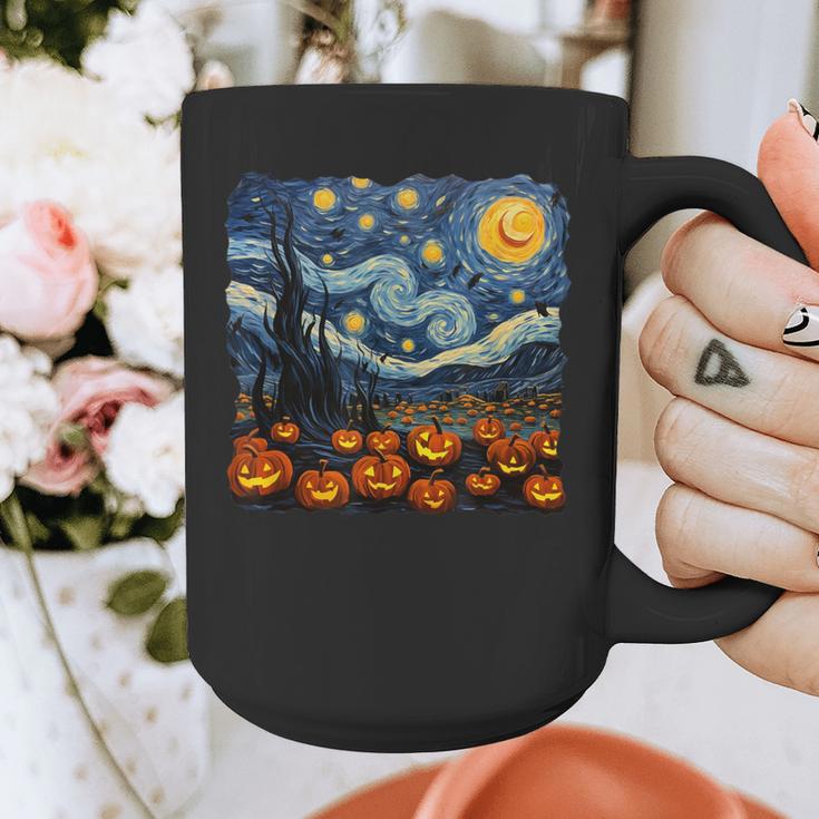 Halloween Pumpkin Starry Night Van Gogh Art Teacher Graphic Print Coffee Mug, funny design