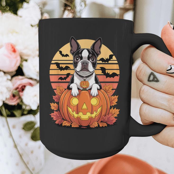 Halloween Retro Boston Terrier Graphic Print Coffee Mug, Boston Terrier Halloween Gifts, funny design