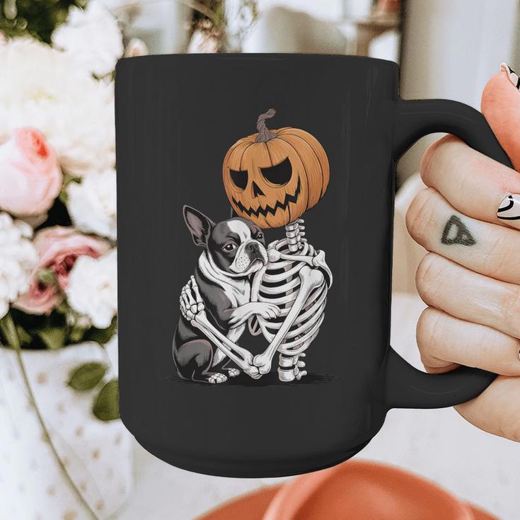 Halloween Skeleton Boston Terrier Graphic Print Coffee Mug, Boston Terrier Halloween Gifts, funny design