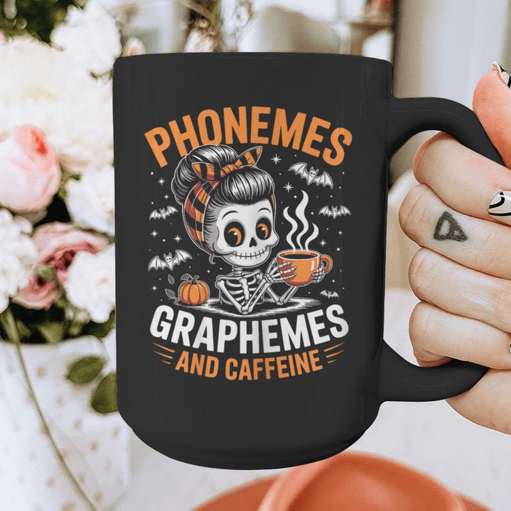 Halloween Skeleton Teacher Phonemes Graphemes Caffeine Lover Graphic Print Coffee Mug, funny design Halloween Skeleton Teacher Phonemes Graphemes Caffeine Lover Graphic Print Coffee Mug, funny design
