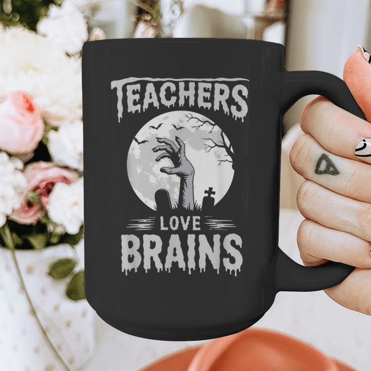 Halloween Teacher Tshirts Zombie Teachers Love Brains Graphic Print Coffee Mug, funny design