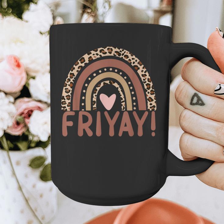 Happy Fri-Yay Friday Lovers Fun Teacher Leopard Rainbow Men Women Girls Kids Graphic Print Coffee Mug, funny design