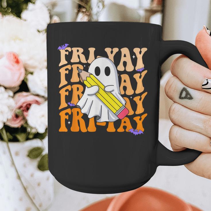 Happy Fri-Yay Friday Lovers Groovy Teacher Life Halloween Graphic Print Coffee Mug, Groovy Teacher Gifts, funny design