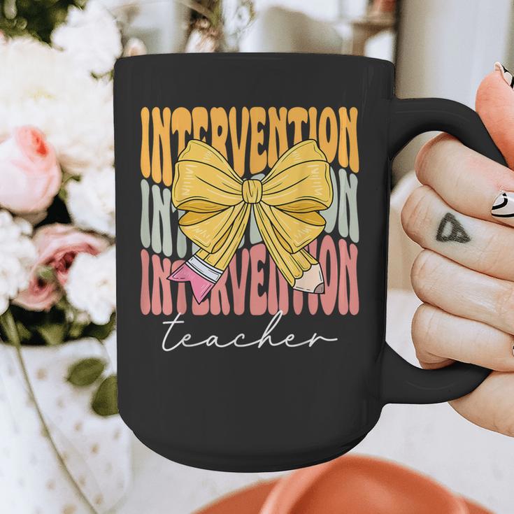 Interventionist Teacher Groovy Coquette Bow Back To School Graphic Print Coffee Mug, Groovy Teacher Gifts, funny design Interventionist Teacher Groovy Coquette Bow Back To School Graphic Print Coffee Mug, Groovy Teacher Gifts, funny design