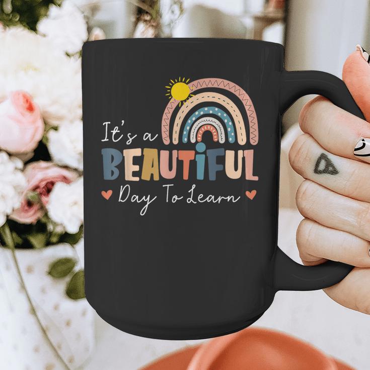 It's A Beautiful Day To Learn Cute Rainbow Boho Teacher Graphic Print Coffee Mug, funny design It's A Beautiful Day To Learn Cute Rainbow Boho Teacher Graphic Print Coffee Mug, funny design
