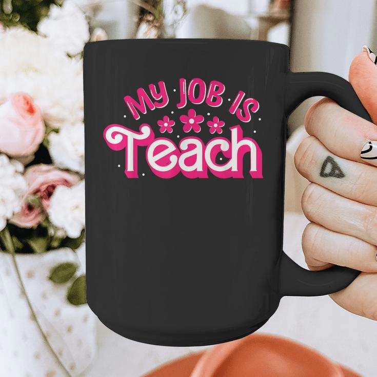 My Job Is Teach Pink Retro Female Teacher Life Women Graphic Print Coffee Mug, funny design