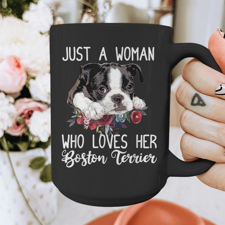 Just a Woman Who Loves Her Boston Terrier Cute Dog Mom Graphic Print Coffee Mug, Couple Gifts, Mom Gifts, Boston Terrier Mom Gifts, funny design