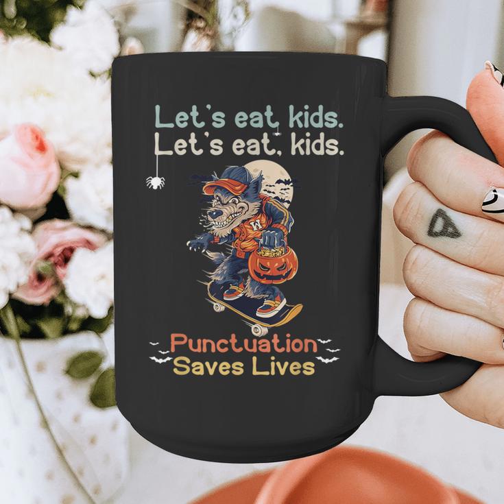 Let's Eat Kids Grammar Werewolf Halloween Teacher Graphic Print Coffee Mug, funny design