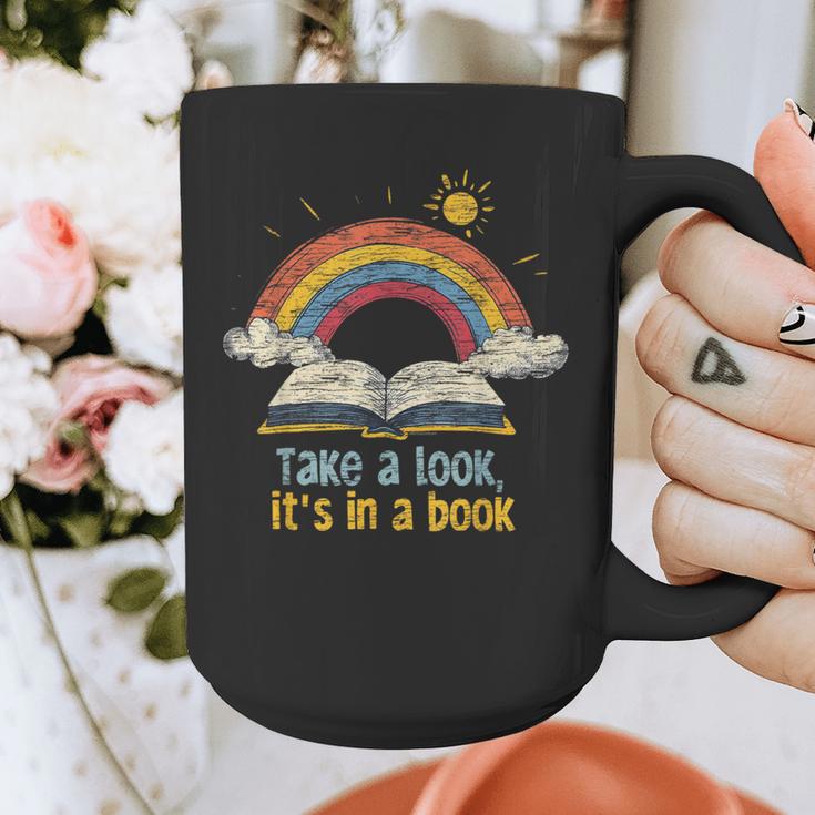 Take a Look It's In a Book Vintage Reading Teacher Rainbow Graphic Print Coffee Mug, funny design Take a Look It's In a Book Vintage Reading Teacher Rainbow Graphic Print Coffee Mug, funny design