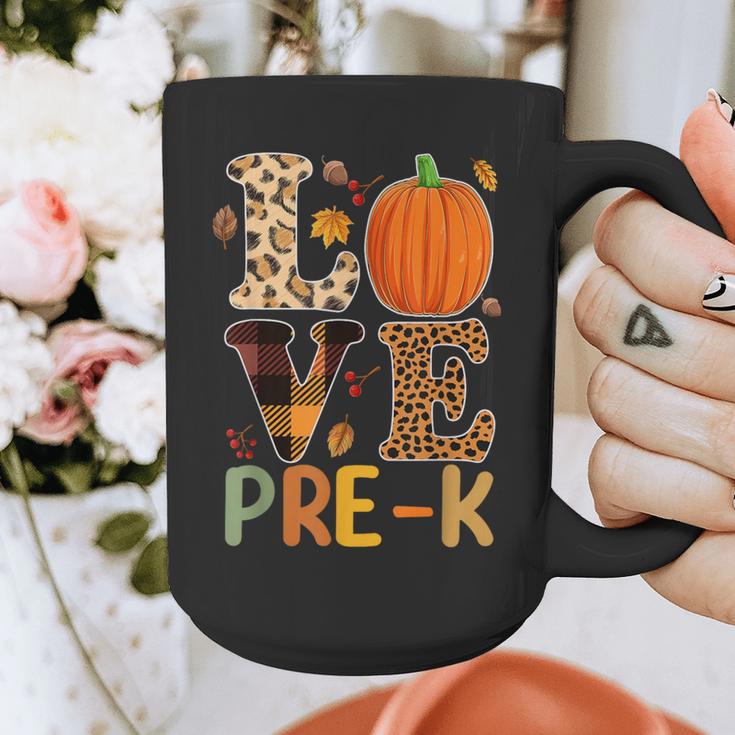 Love Pre-k Teacher Shirts Autumn Fall Pumpkin Fall Leopard Graphic Print Coffee Mug, funny design