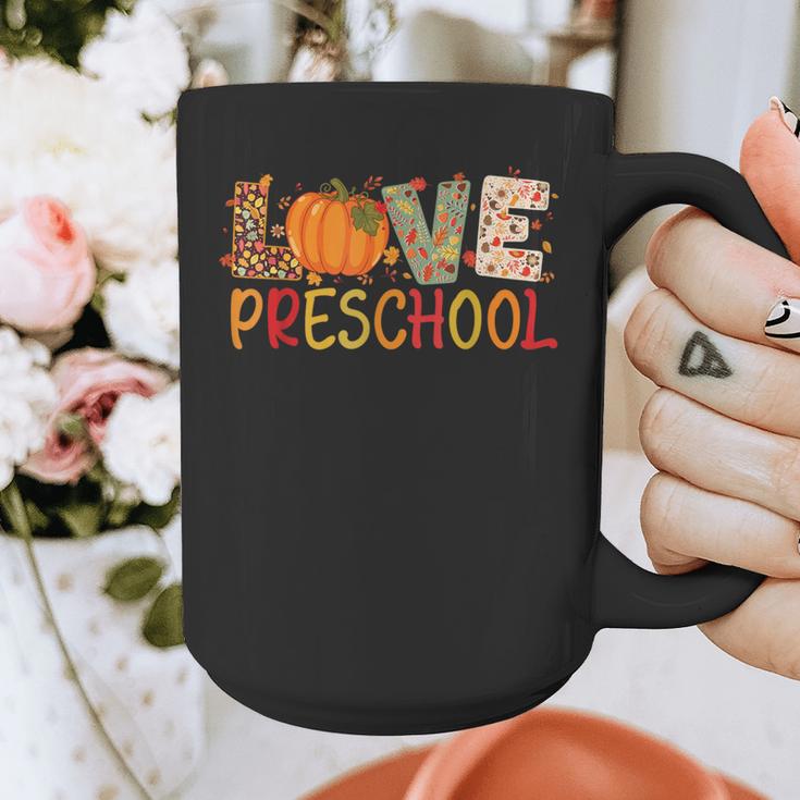 Love Preschool Happy Fall Thanksgiving Women Teacher Graphic Print Coffee Mug, funny design