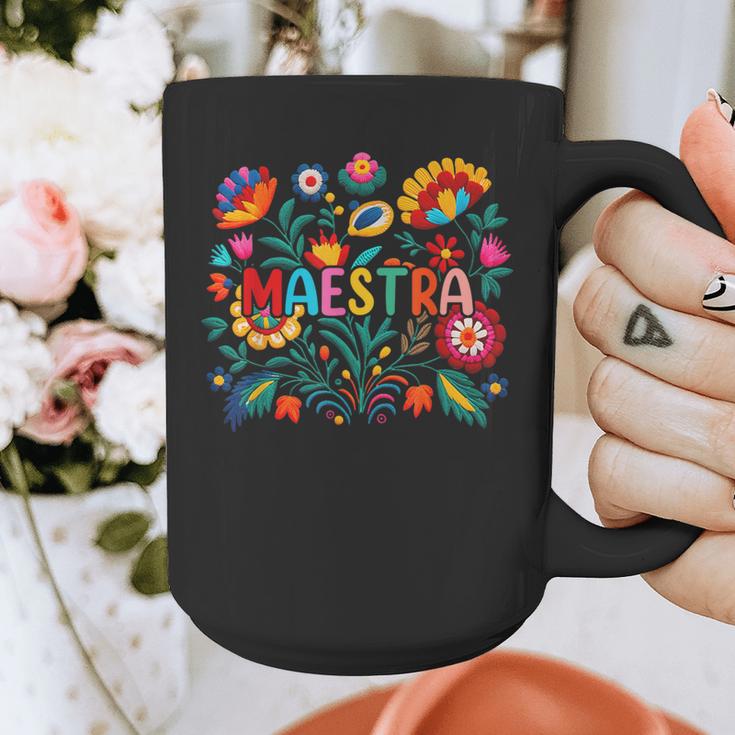 Maestra Flowers Spanish Teacher Cinco De Mayo Graphic Print Coffee Mug, funny design