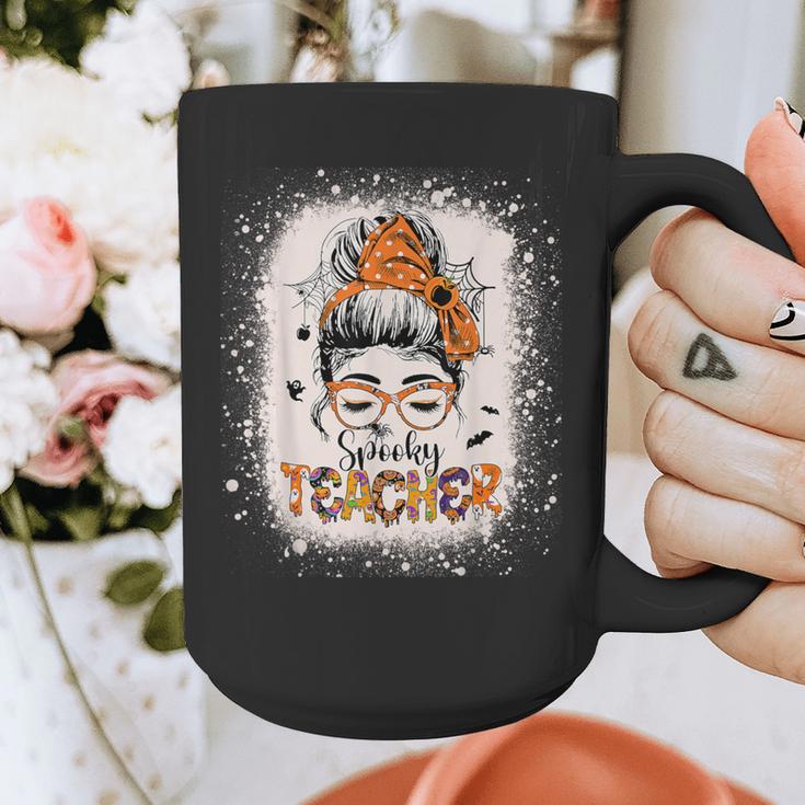 Messy Bun Spooky Teacher Bleached Halloween Teachers Graphic Print Coffee Mug, funny design
