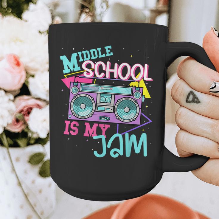 Middle School Is My Jam Cute Teacher Shirt 80's 90's Styl Graphic Print Coffee Mug, funny design