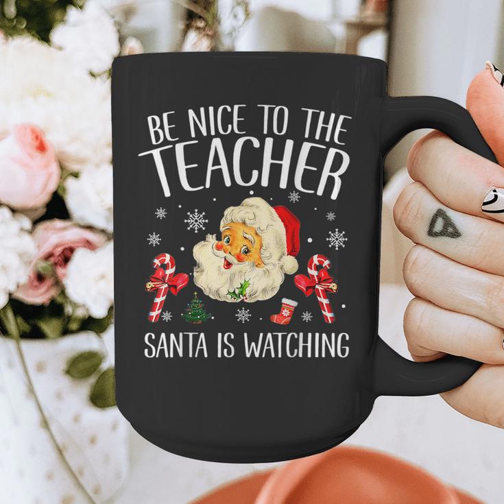 Be Nice To The Teacher Santa Is Watching School Christmas Graphic Print Coffee Mug, funny design Be Nice To The Teacher Santa Is Watching School Christmas Graphic Print Coffee Mug, funny design