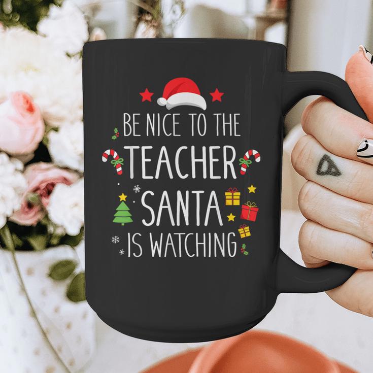 Be Nice Teacher Santa Watching Xmas School Students For Men Women Graphic Print Coffee Mug, funny design Be Nice Teacher Santa Watching Xmas School Students For Men Women Graphic Print Coffee Mug, funny design