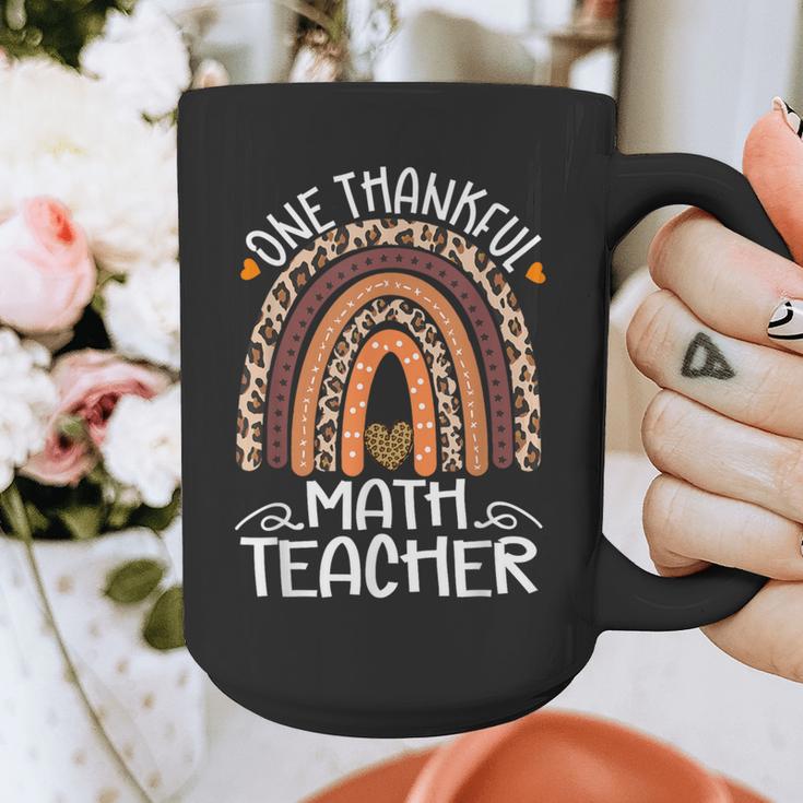 One Thankful Math Teacher Leopard Rainbow Thanksgiving Graphic Print Coffee Mug, funny design One Thankful Math Teacher Leopard Rainbow Thanksgiving Graphic Print Coffee Mug, funny design