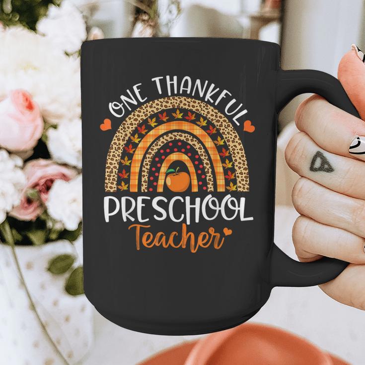 One Thankful Preschool Teacher Thanksgiving Rainbow Graphic Print Coffee Mug, funny design One Thankful Preschool Teacher Thanksgiving Rainbow Graphic Print Coffee Mug, funny design