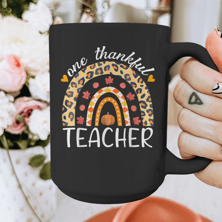 One Thankful Teacher Thanksgiving Rainbow Leopard Fall Graphic Print Coffee Mug, funny design One Thankful Teacher Thanksgiving Rainbow Leopard Fall Graphic Print Coffee Mug, funny design